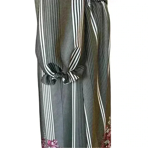 Vintage 70s Bohemian Checkaberry Grey Green Floral Long Sleeve Maxi Dress. Sz L - Picture 9 of 13